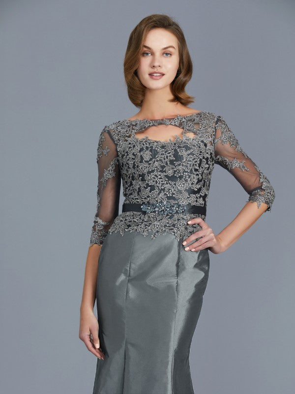 A Line Trumpet/Mermaid Scoop 3/4 Sleeves Applique Floor-Length Taffeta Mother of the Bride Dresses