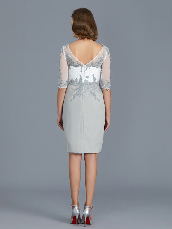 A Line Sheath/Column V-neck 1/2 Sleeves Ruffles Chiffon Knee-Length Mother of the Bride Dresses