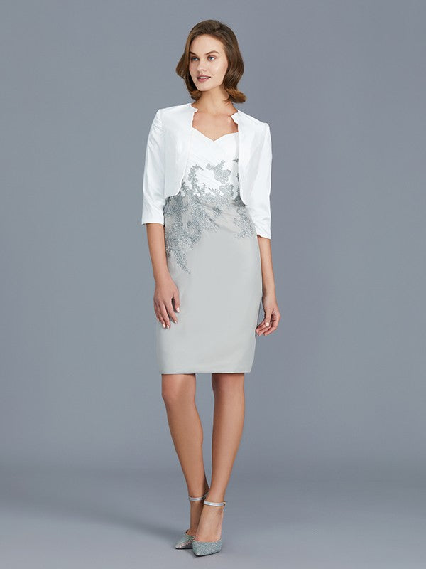 A Line Sheath/Column V-neck 1/2 Sleeves Ruffles Chiffon Knee-Length Mother of the Bride Dresses