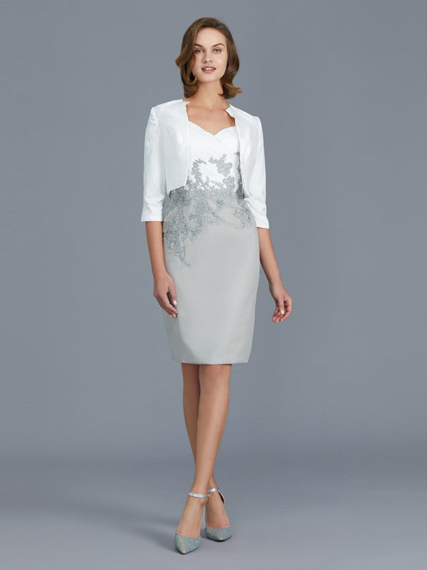 A Line Sheath/Column V-neck 1/2 Sleeves Ruffles Chiffon Knee-Length Mother of the Bride Dresses
