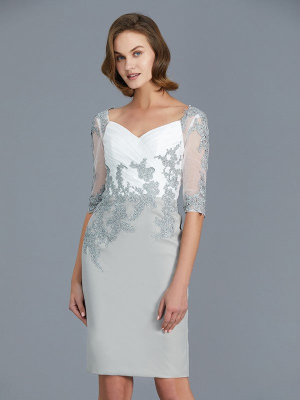 A Line Sheath/Column V-neck 1/2 Sleeves Ruffles Chiffon Knee-Length Mother of the Bride Dresses