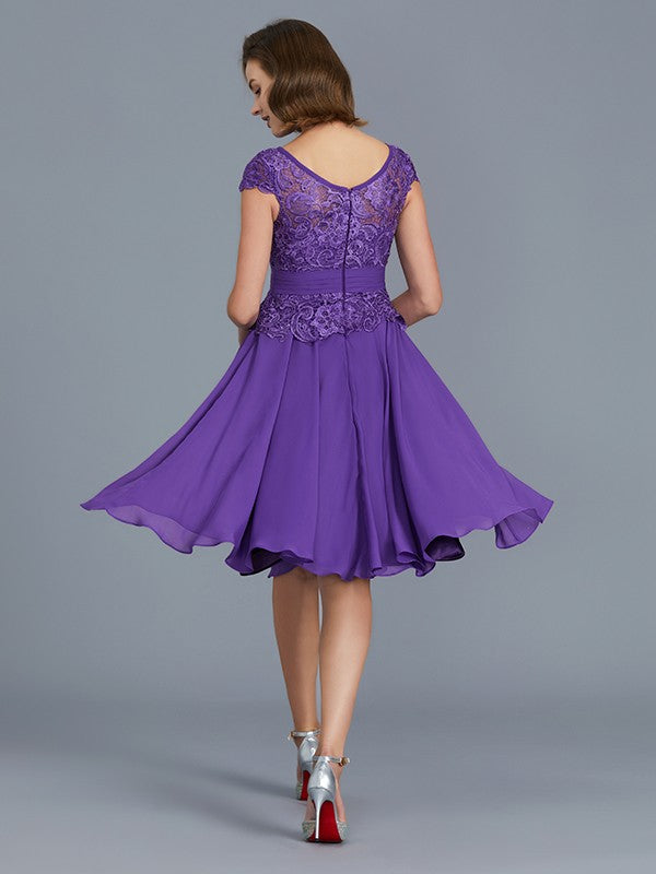 A-Line Bateau Chiffon Knee-Length Beading Sleeveless Mother of the Bride Dresses