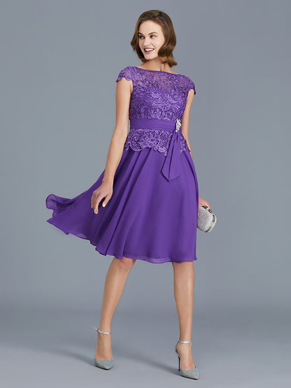 A-Line Bateau Chiffon Knee-Length Beading Sleeveless Mother of the Bride Dresses