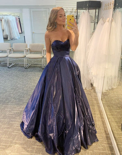 A-Line Spaghetti Straps Purple Sweetheart Long Prom Dress