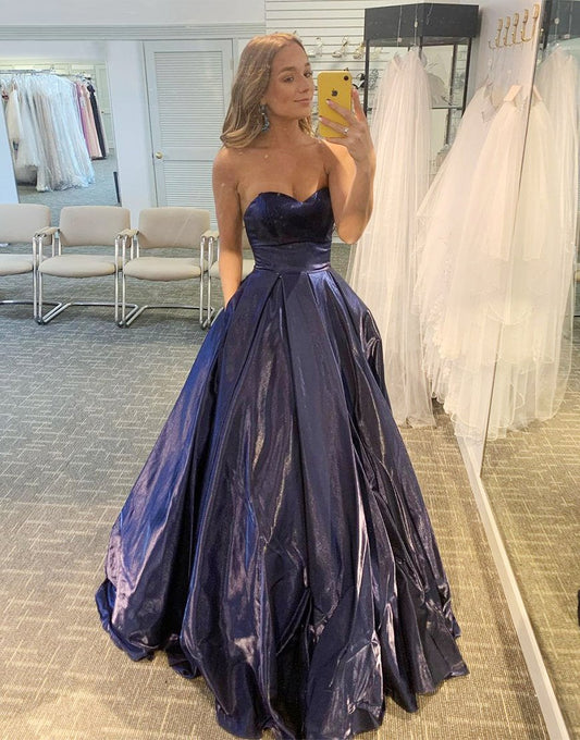 A-Line Spaghetti Straps Purple Sweetheart Long Prom Dress