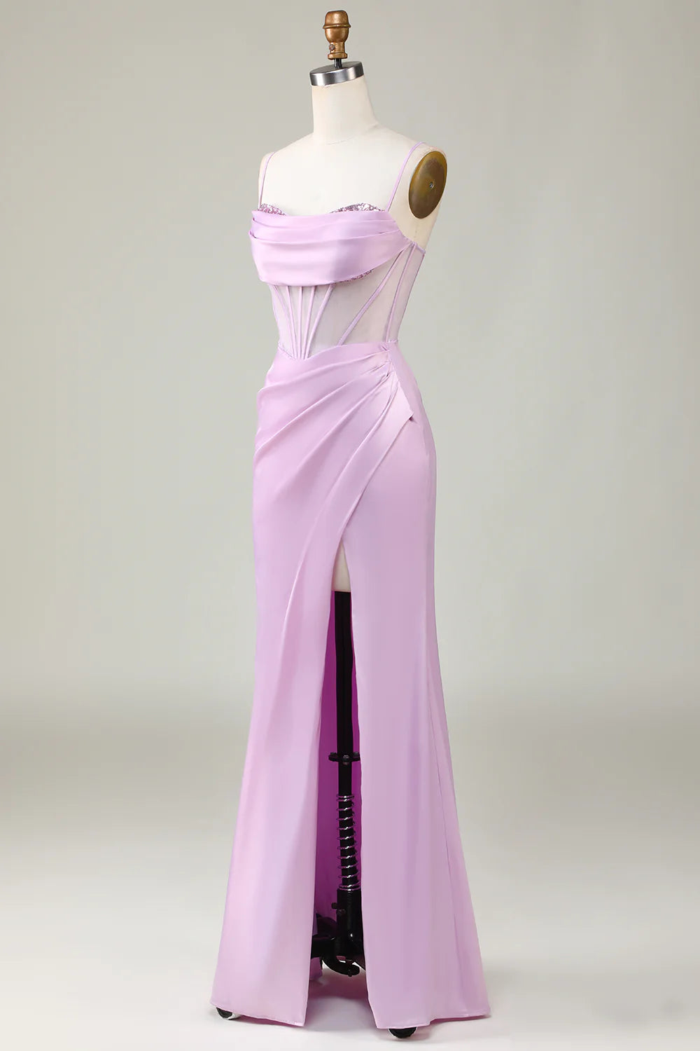 Lilac Mermaid Spaghetti Straps Long Bridesmaid Dress with Slit