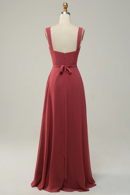 A Line Sleeveless Long Bridesmaid Dress With Slit