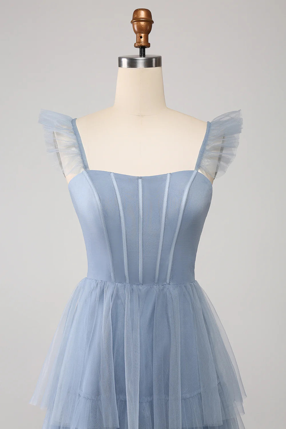 A Line Tiered Tulle Corset Bridesmaid Dress with Slit