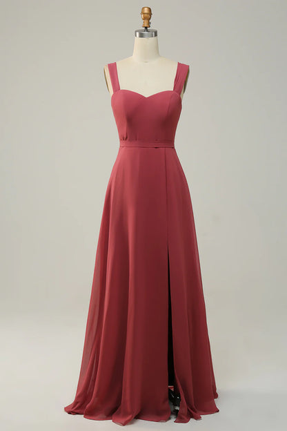 A Line Sleeveless Long Bridesmaid Dress With Slit