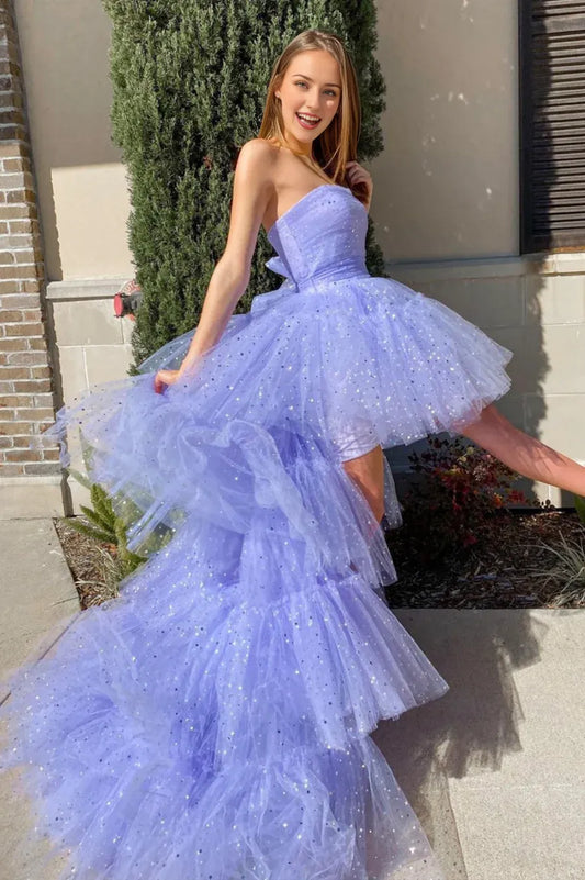 A-Line Prom Party Dress Wedding Guest Prom Asymmetrical Tulle Long Prom Dresses High Low Evening Party Dresses