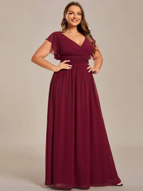 Party Dresses Wedding Guest Dresses Plus Size Chiffon Pleated A-Line Back Cutout Bridesmaid Dress/Prom Dresses