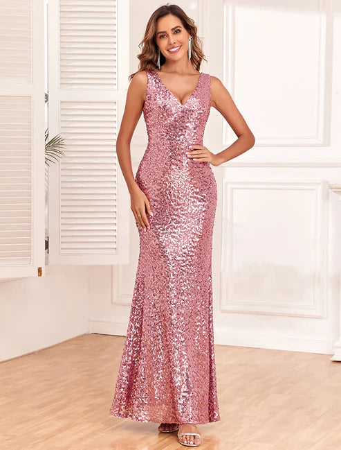 Mermaid / Trumpet Evening Gown Elegant Dress Evening Party Prom&nbsp; V-neck Floor Length Sleek Glittering Sparkle