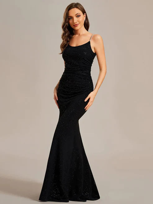 Glitter Spaghetti Strap U-Neck Open Back Bodycon Stretchy Evening Dress/Prom Dresses Party Dresses