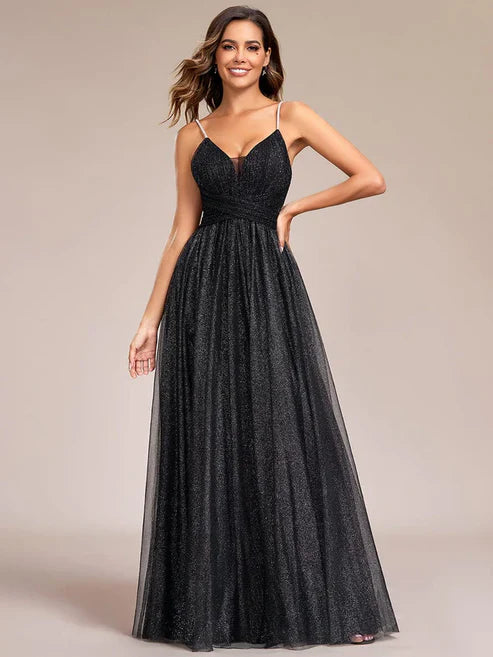 Glittering Sleeveless Spaghetti Straps V-Neck Open Back Evening Dress/Prom Dresses Party Dresses