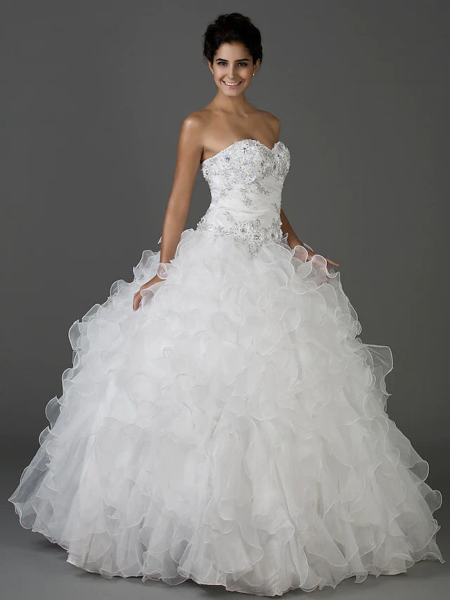 Ball Gown Wedding Dresses Sweetheart Neckline Strapless Floor Length Organza Taffeta Sleeveless Sparkle & Shine