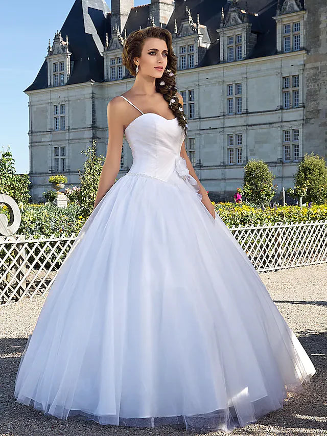 Ball Gown Wedding Dresses Sweetheart Neckline Floor Length Tulle Spaghetti Straps  Sleeveless