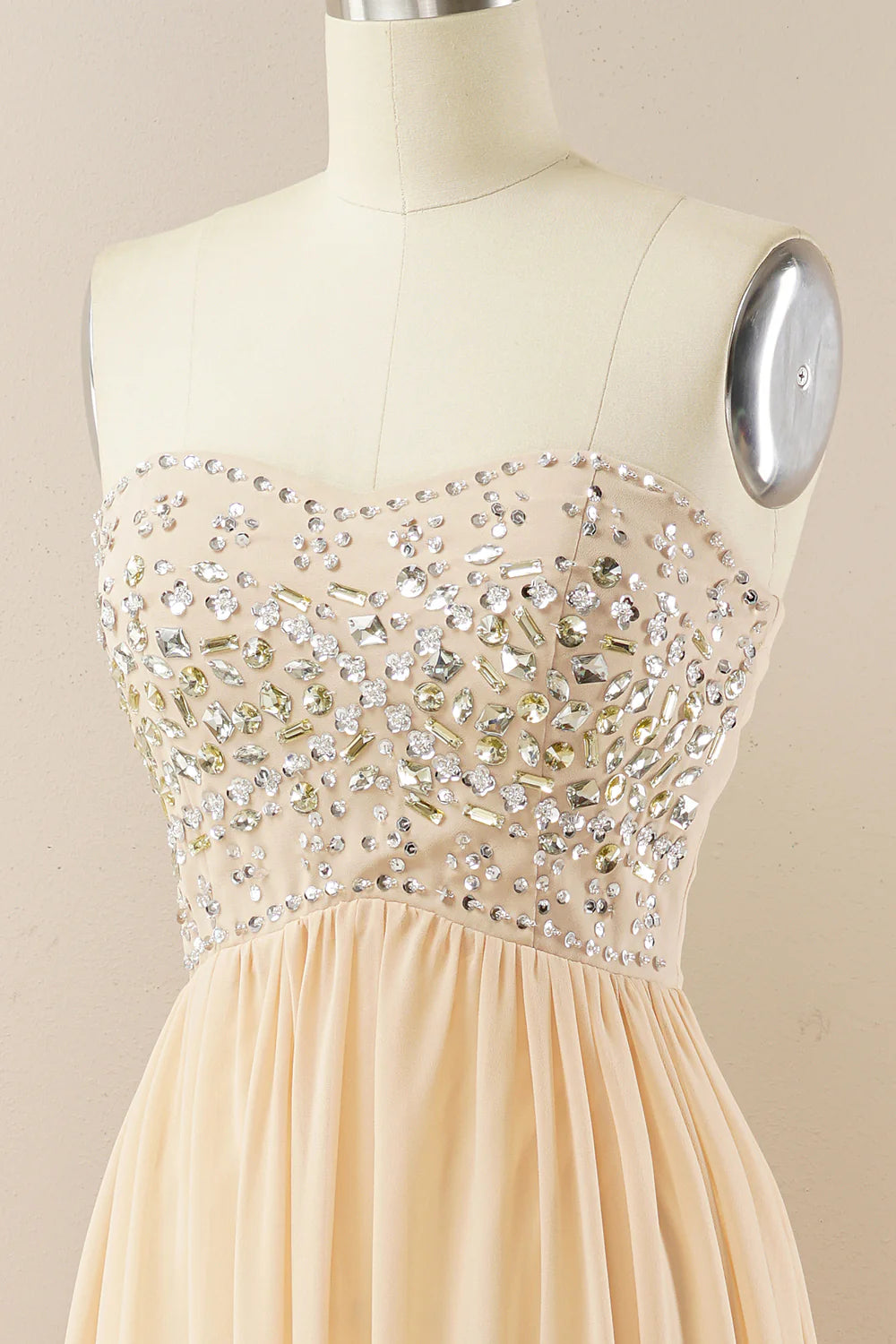 A Line Strapless Chiffon Prom Dress With Sequins