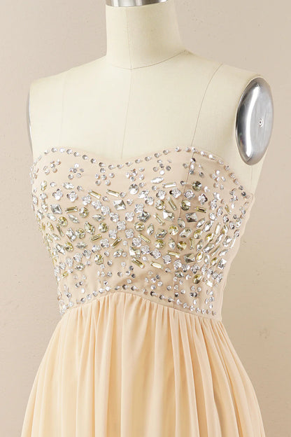 A Line Strapless Chiffon Prom Dress With Sequins