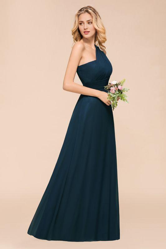 Sheath Column One Shoulder Chiffon Wedding Guest Evening Dress Floor -Length Dark Navy Bridesmaid Dresses/Mother of the bride Dress with Ruching