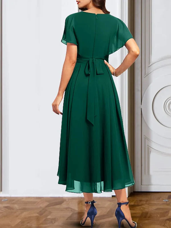 A-line/Princess Chiffon V-neck Short sleeved mother of the bride dress Solid Color Party Dresses