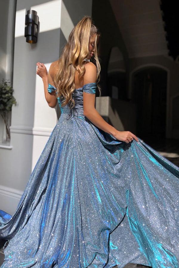 Sleek Glitter Sparking Ball Gown Sweep/Brush Train Prom Dresses With Slit