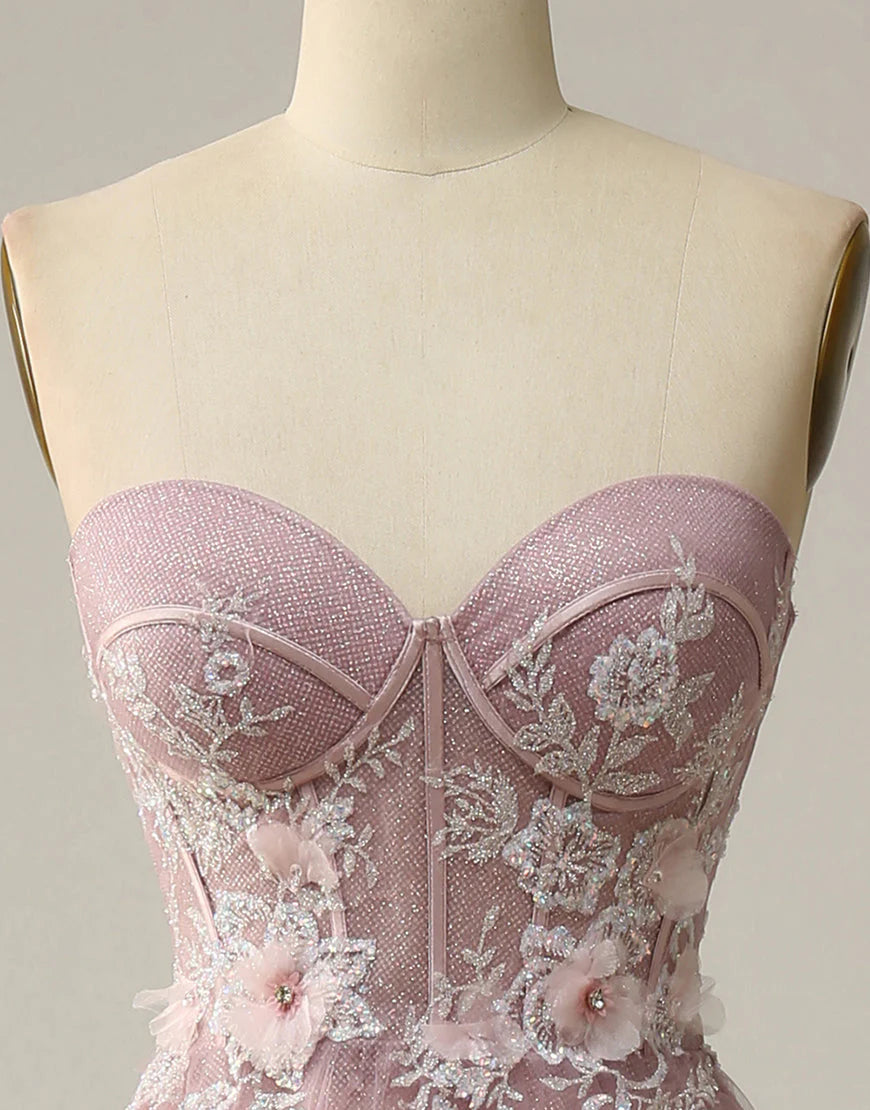 A-Line Sweetheart Strapless Long Prom Dress With Appliques