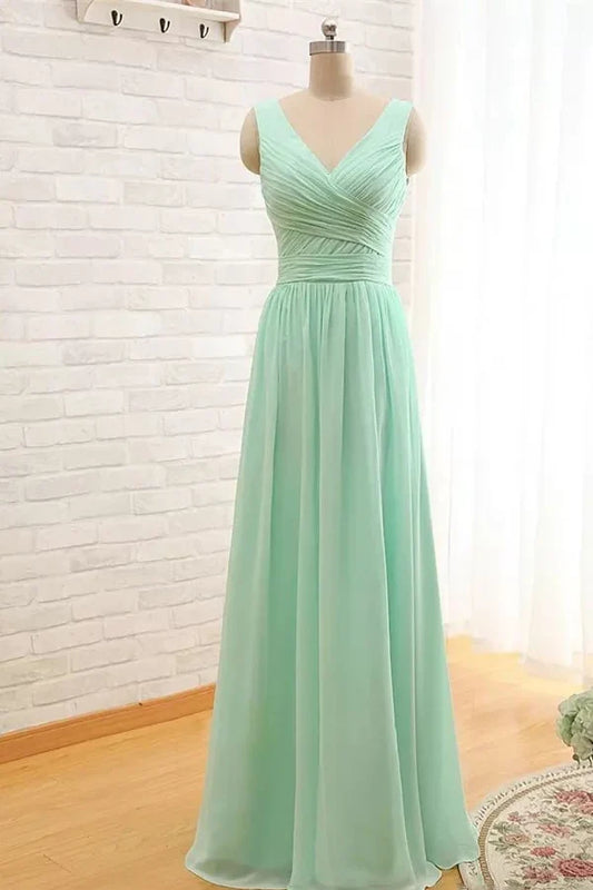 A-Line Criss Cross Sleeveless Floor-length Chiffon Bridesmaid Dress