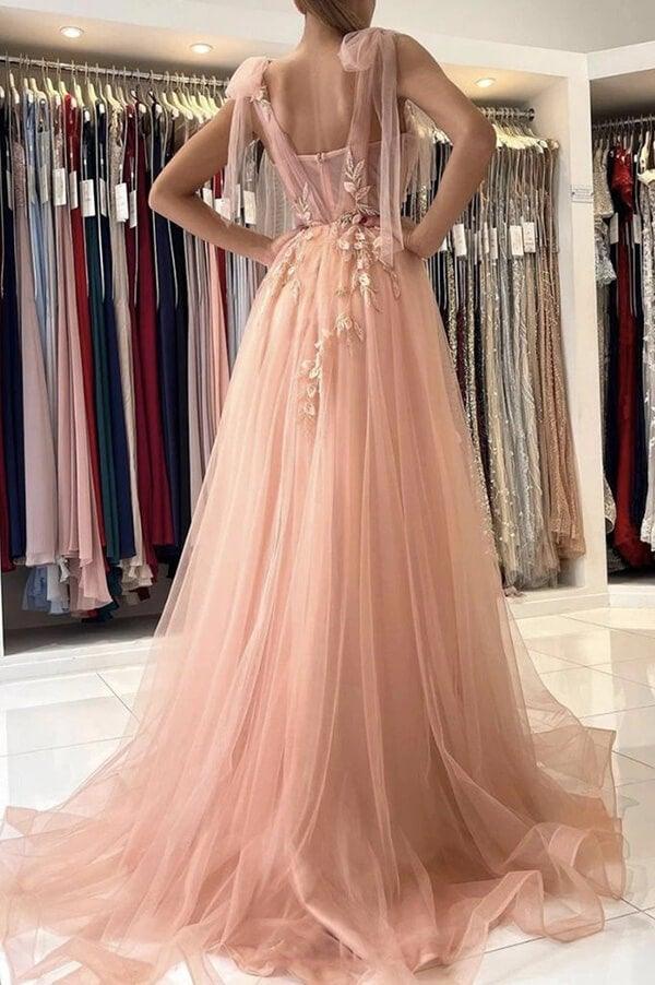 A-line/Princess Sleeveless Tulle Long Chiffon Flora Party Dresses With Split