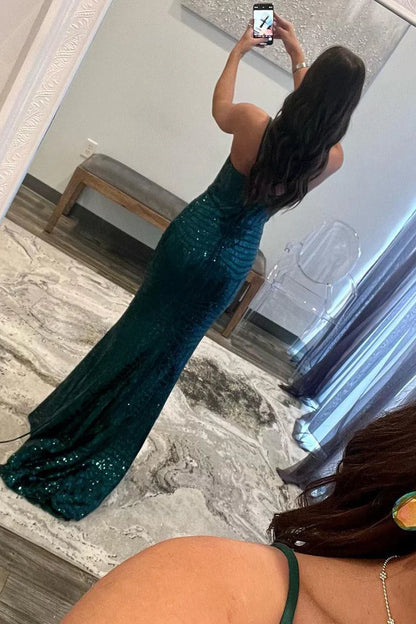 Mermaid Spaghetti Straps Sequins Long Evening Dresses