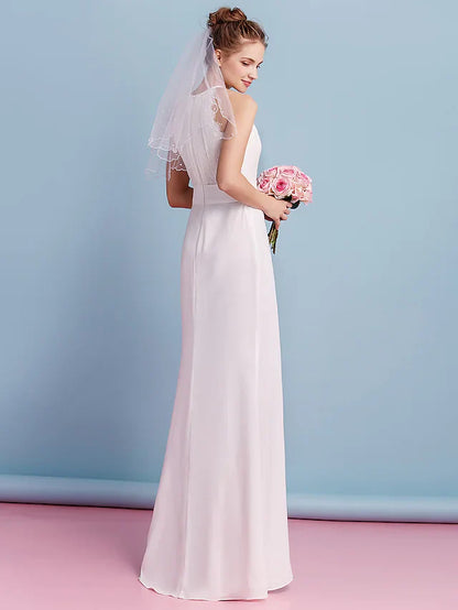 Wedding Dresses Halter Neck Floor Length Chiffon Lace Regular Straps Floral Lace with Lace Sash Ribbon