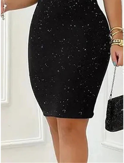 Women's Black Sequin Dress Party Dress Little Black Dress Lace Dress Sparkly Dress Sexy Dress Homecoming Dress Mini Sleeveless&nbsp; Fall Crew Neck Fashion