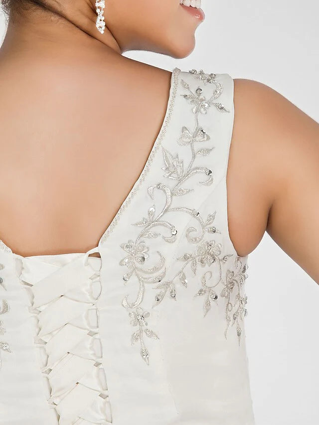 Ball Gown Wedding Dresses V Neck Court Train Organza Beaded Lace Regular Straps Formal Plus Size with Beading Embroidery