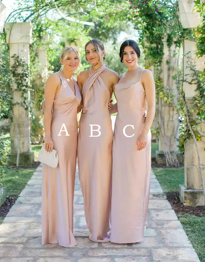 A Line Floor Length Sheath Mismatched Bridesmaid Dress