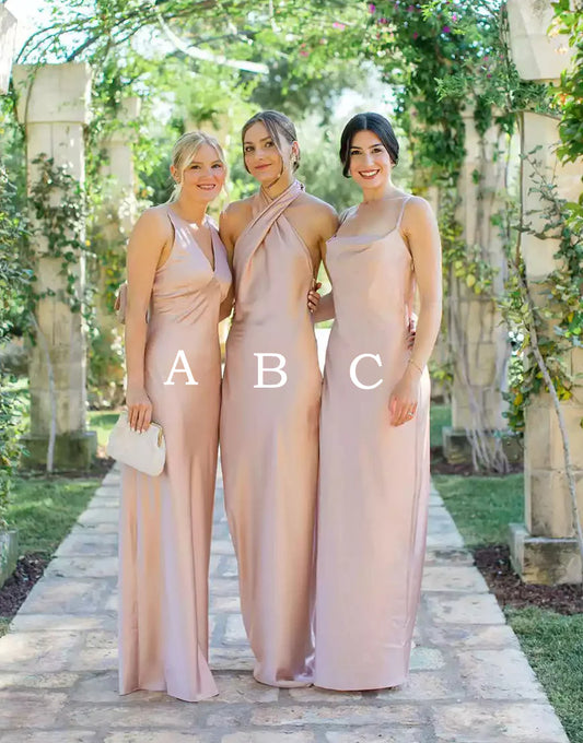 A Line Floor Length Sheath Mismatched Bridesmaid Dress