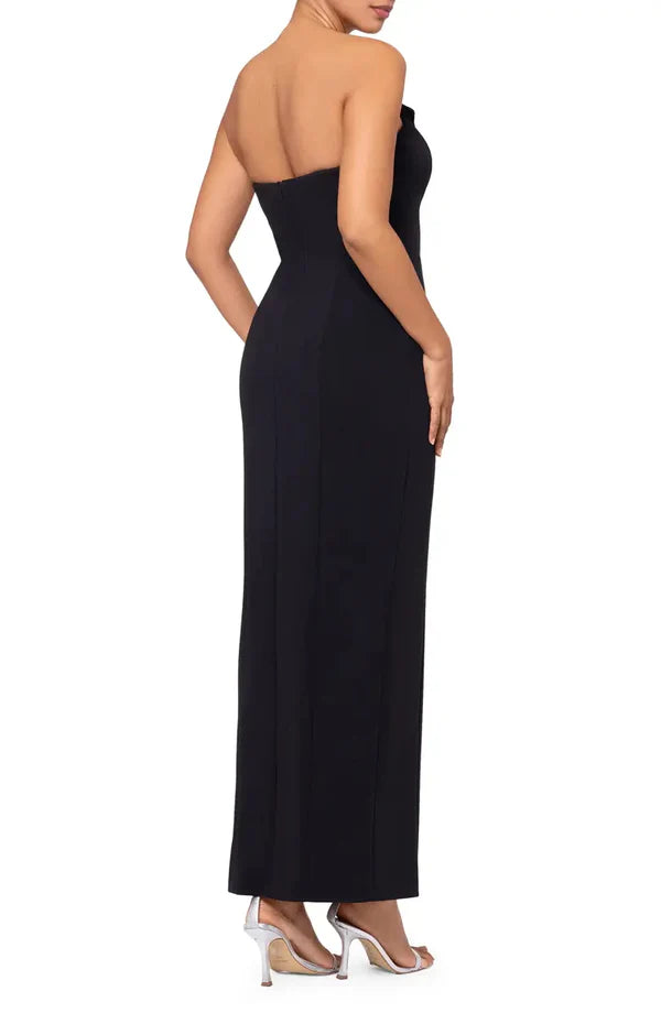 Elegant and minimalist strapless off shoulder long open back front slit for evening dressing Sexy