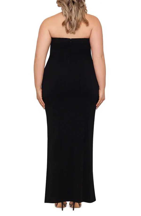 Elegant and minimalist strapless off shoulder long open back front slit for evening dressing Sexy