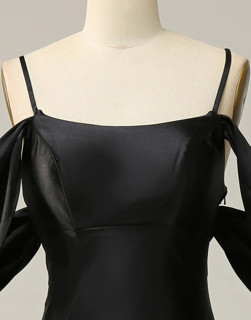 A Line Off The Shoulder Criss-Cross Back Long Satin Prom Dress