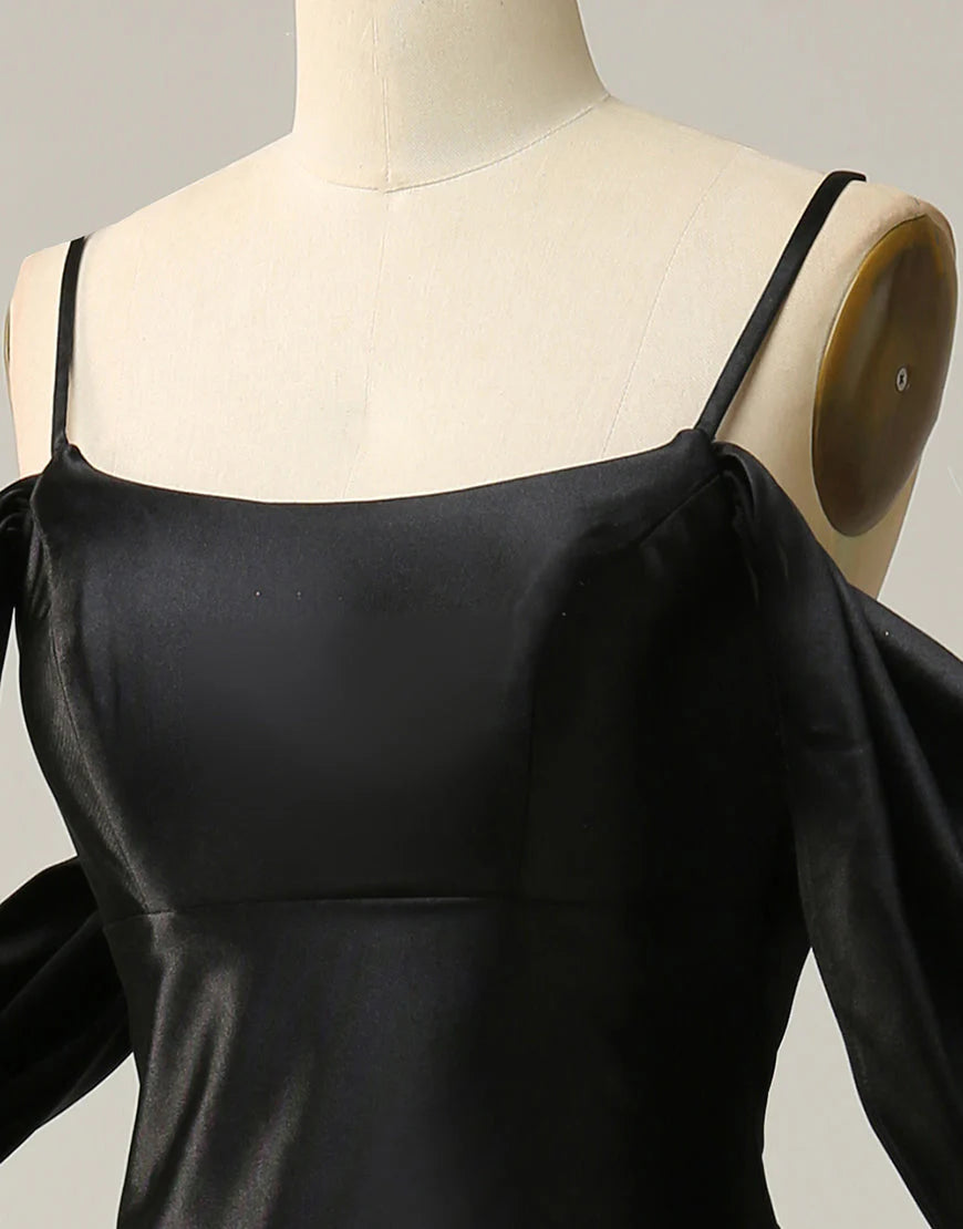 A Line Off The Shoulder Criss-Cross Back Long Satin Prom Dress