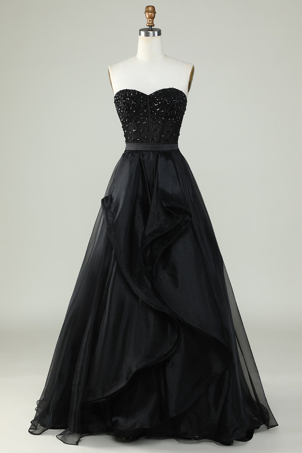 Black Strapless Ball Gown Evening Dress Off Shoulder Floor Length Prom Dress