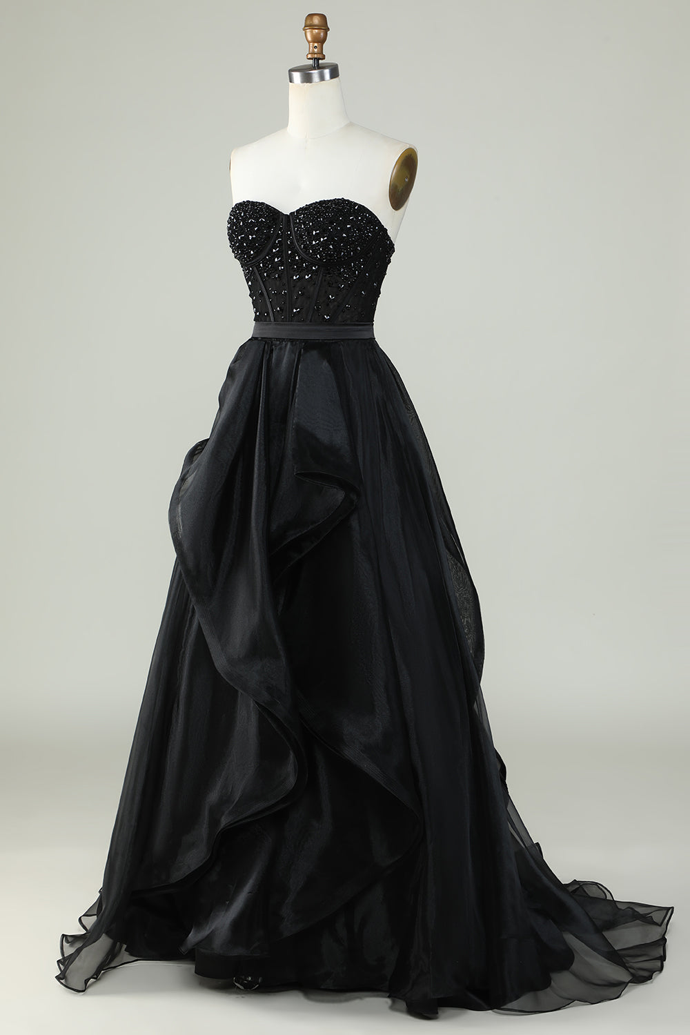 Black Strapless Ball Gown Evening Dress Off Shoulder Floor Length Prom Dress