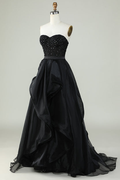 Black Strapless Ball Gown Evening Dress Off Shoulder Prom Dress Sexy