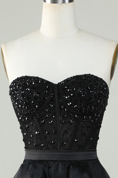 Black Strapless Ball Gown Evening Dress Off Shoulder Prom Dress Sexy