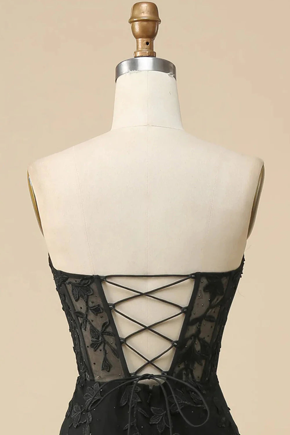 Mermaid Sweetheart Strapless Lace Appliques Long Prom Dress with Slit Charming Evening Party Dress