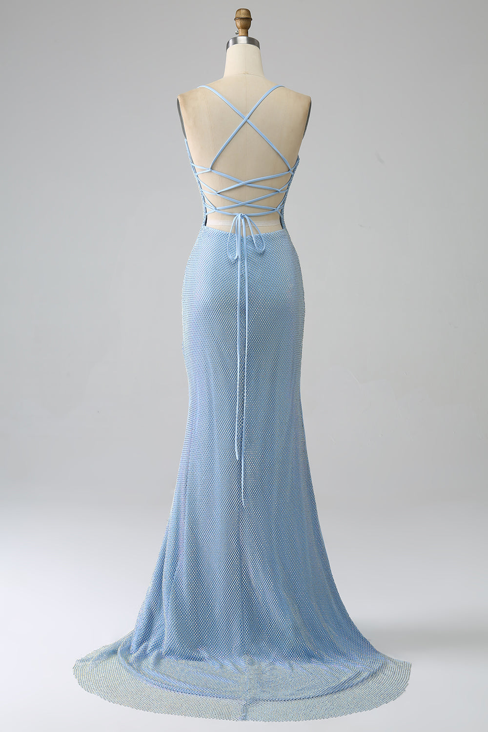 Mermaid Long Prom Dress with Slit V-neck Light Blue Evening Dress
