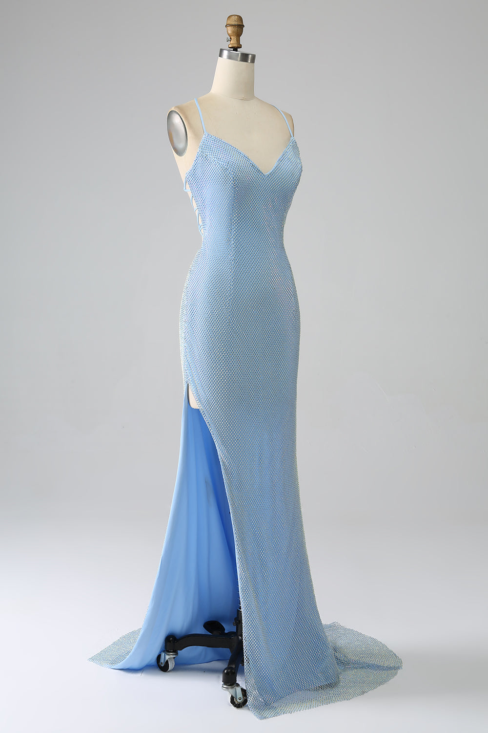 Mermaid Long Prom Dress with Slit V-neck Light Blue Evening Dress