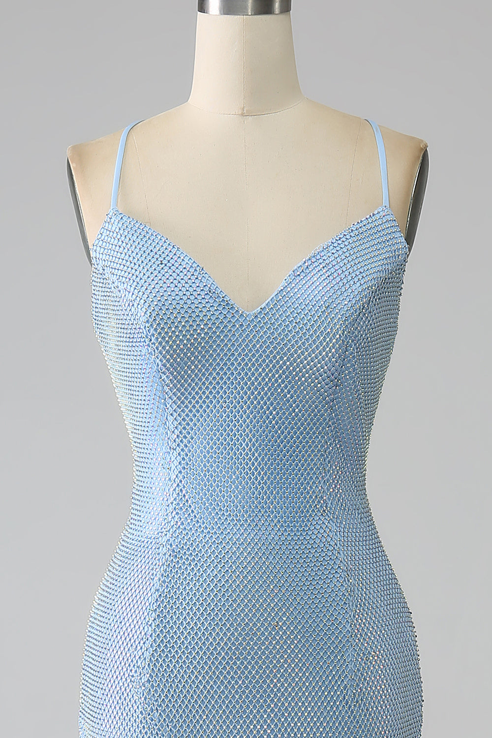 Mermaid Sleeveless Long Prom Dress with Slit V-neck Light Blue Evening Dress