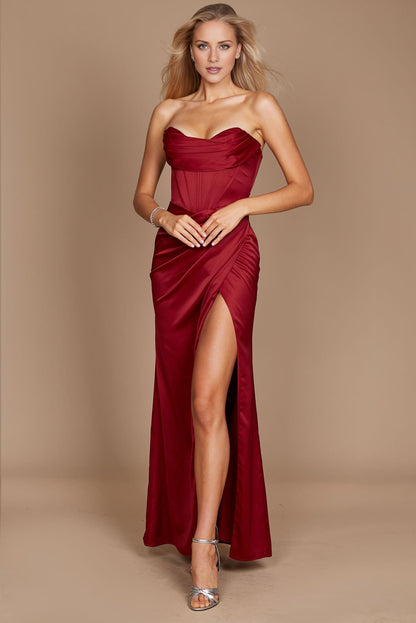 Women's Formal Dresses Elegant Long Prom Gowns Evening Dresses Floor Length Satin with Ruched Slit