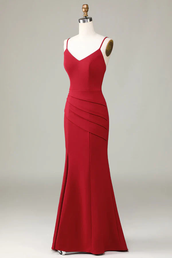 Thin shoulder strap slit sleeveless wine red bridesmaid dress Sexy Evening Dress