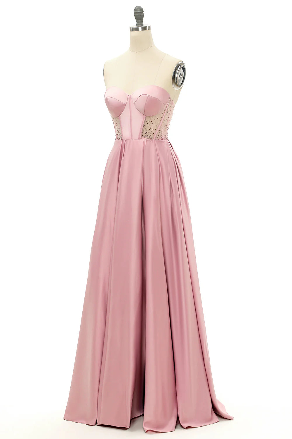 Strapless Blush Beaded Sweetheart Long Prom Dress