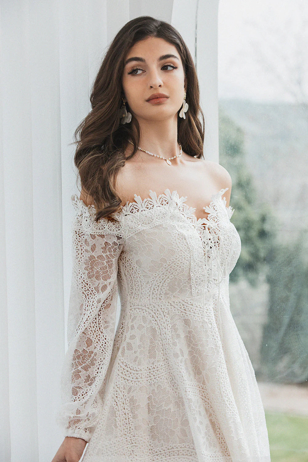 A Line Off The Shoulder Lace Long Sleeves Homecoming Dresses